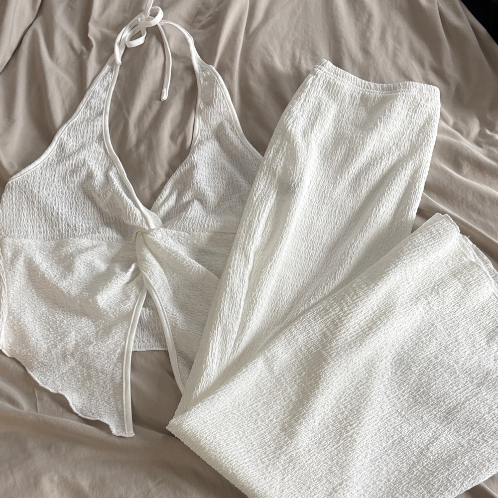 SHEIN White Textured Midi Skirt Set - Halter Top & Matching Skirt